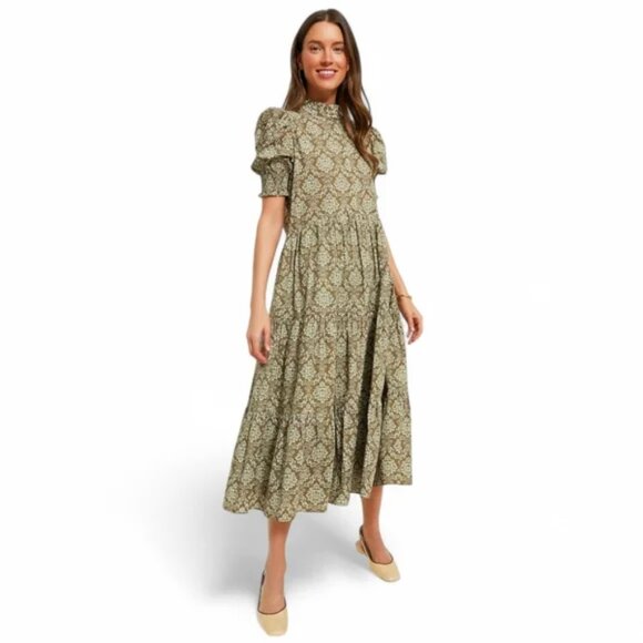 Tuckernuck Hyacinth House Moss Printed Bennett Ruffle Button Front Maxi Dress XS - Picture 2 of 10